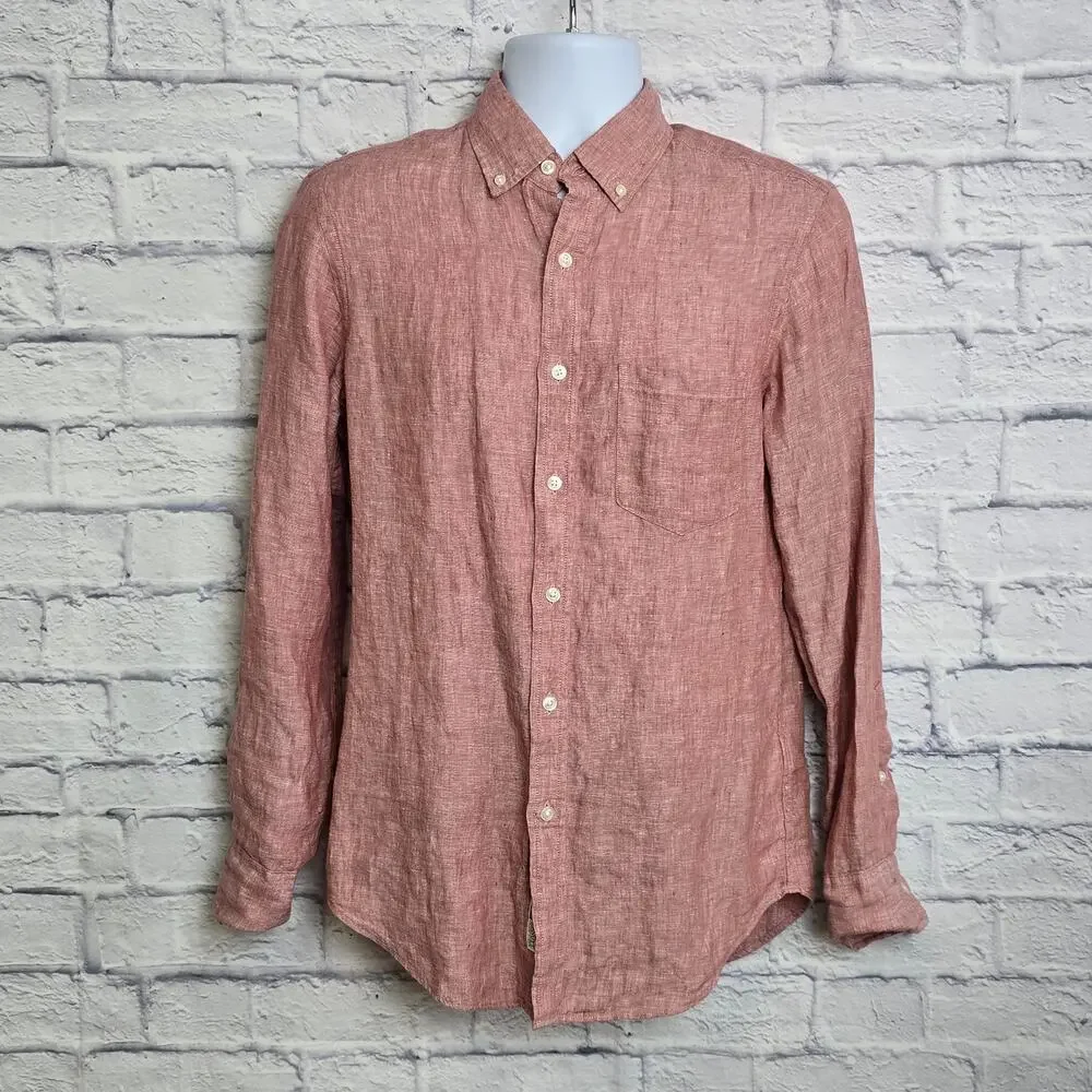 J.Crew Small Red Baird McNutt 100% Irish Linen Long Sleeve Button Down Shirt